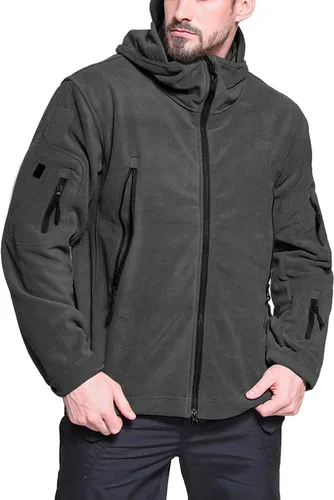 Vista 2 de BIYLACLESEN Chaquetas tácticas de forro polar Softshell para hombre con cremallera completa