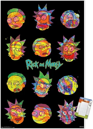 Vista 10 de Trends International Rick And Morty - Póster de pared Vaporwave, 22.4 pulgadas de largo x 14.7 pulgadas, versión enmarcada en madera de granero