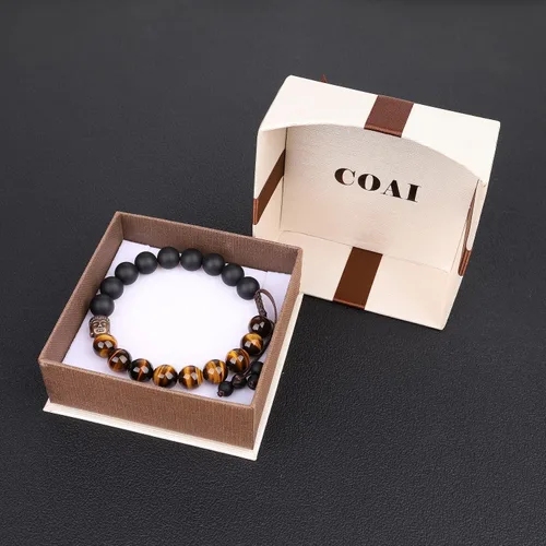 Vista 7 de COAI Pulsera de oración con cabeza de Buda de piedra para hombre y mujer