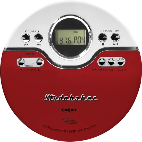 Vista 2 de Studebaker SB3703RB - Reproductor personal de CD/MP3 para correr con compatibilidad con audiolibros, función de marcador y radio FM PLL, rojo/negro