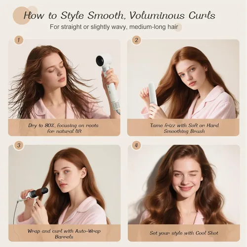 Vista 13 de Estilizador de cabello 6 en 1, secador de pelo iónico de alta velocidad con rizadores de envoltura automática, cepillo ovalado y voluminizador, sin