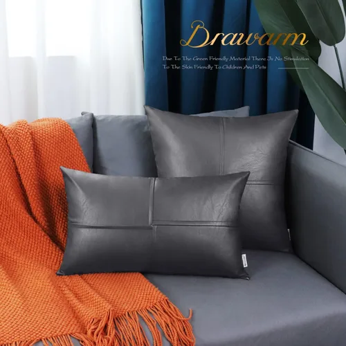 Vista 69 de BRAWARM Fundas de Almohada Decorativas de Cuero Sintético 12 X 20 Pulgadas, Fundas de Almohada Lumbar de Cuero Naranja Paquete de 2, Almohadas