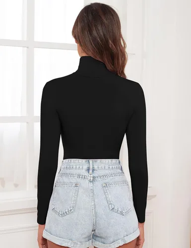 Vista 5 de Camisetas de manga larga con cuello alto para mujer, camisetas para salir a la moda 2024