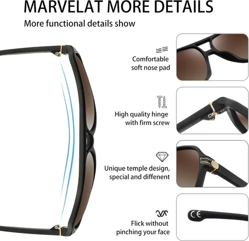 Vista 3 de POLARKING Lentes de sol polarizados de aviador para hombres y mujeres, doble puente cuadrado, gafas de sol deportivas, lentes de sol piloto