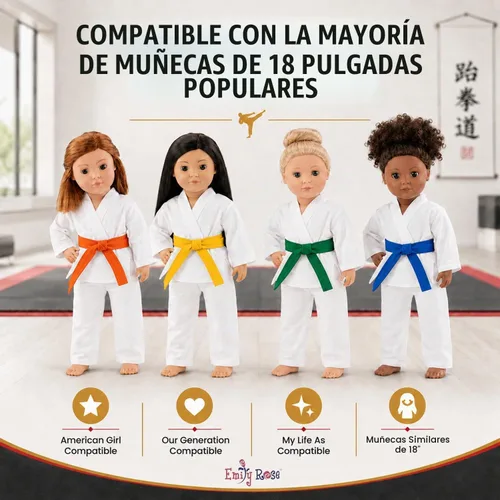 Vista 8 de Emily Rose Conjunto de karate de muñeca de 18 pulgadas - Juego de 11 piezas de Taekwondo Gi con cinturones