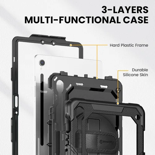 Vista 7 de Timecity - Funda protectora resistente para Samsung Galaxy Tab S10 Lite, S10 FE, S9 FE 5G, S9, 10.9 y 11 pulgadas, con protector de pantalla, Negro