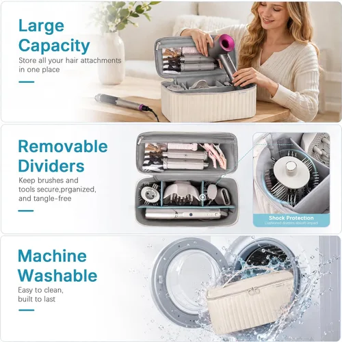Vista 3 de Lexeeco Estuche de viaje para llevar para secador de pelo Shark Flexstyle Dyson Airwrap, incluye espacio para guardar accesorios de cepillo