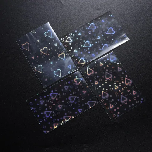 Vista 5 de 100 fundas holográficas con forma de corazón dulce, lindo protector de tarjeta Holo brillante para Kpop Idol/TCG/CCG tamaño estándar/cubierta