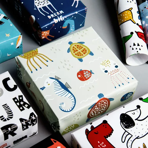 Vista 5 de WRAPAHOLIC Hoja de papel de regalo, 12 hojas con bonito diseño de animales para cumpleaños, vacaciones, fiestas, baby shower, 17.5 x 39.3 pulgadas