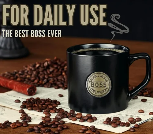 Vista 4 de Onebttl Boss Gifts - Taza de café de cerámica con insignia dorada, 15 onzas, Día del jefe, Navidad, jubilación, leyenda del mito del hombre