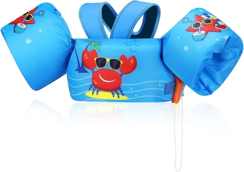 Vista 7 de Moko Banda de natación para niños de 20-30-50 libras, bonito chaleco de natación de dibujos animados para niños pequeños, flotadores de piscina