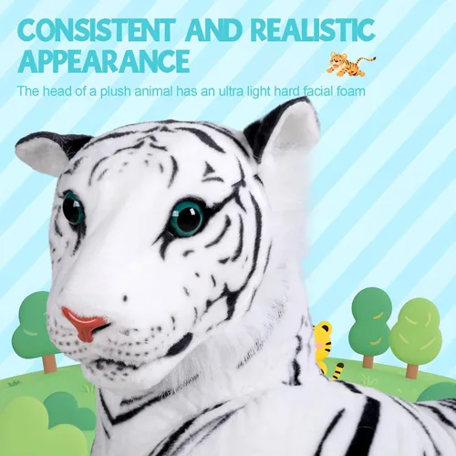 Vista 2 de Peluche de tigre gigante realista, almohada de felpa realista de tigre de 43 pulgadas con forma de apoyo, juguete suave de tigre grande para niños