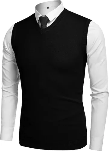 Vista 2 de Amussiar Suéter casual para hombre, chaleco con cuello en V, ajustado, sin mangas, suéter de punto