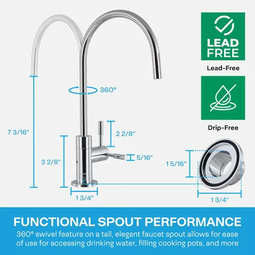 Vista 4 de SpiroPure SP-FC210-CM - Grifo de filtro de agua de repuesto de ósmosis inversa, grifo filtrado de 3 líneas, cromo pulido, grifo de ósmosis inversa