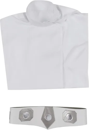 Vista 7 de Disfraz de princesa Leia para niñas vestido blanco con capucha para niños traje de lujo con cinturón para disfraz de Halloween