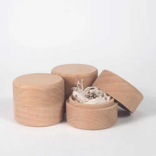 Vista 4 de 3 piezas de mini anillo redondo de madera para joyero, caja de madera pequeña con tapa, almacenamiento de bricolaje, caja de contenedor de madera