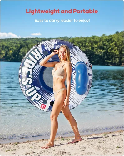 Vista 6 de QPAU River Tube, 0.4 mm Thick River Floats for Adults A-Azul oscuro 02