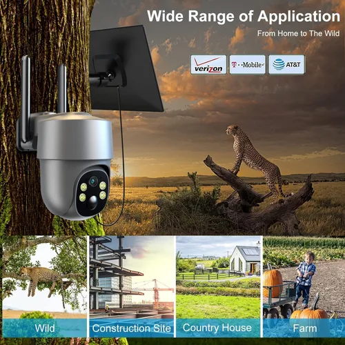 Vista 3 de Cámara de seguridad celular 4G LTE Cámaras de seguridad inalámbricas para exteriores con energía solar con 360° de panorámica y inclinación