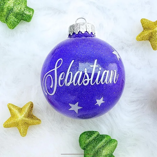 Vista 10 de Adorno de Navidad personalizado, bola de purpurina con nombre personalizado, plástico inastillable, tamaños, incluye caja de regalo, decoración
