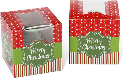 Vista 8 de 20 cajas individuales para cupcakes de Navidad con insertos, cajas de magdalenas con contenedores de ventana para cumpleaños, Navidad, boda, baby