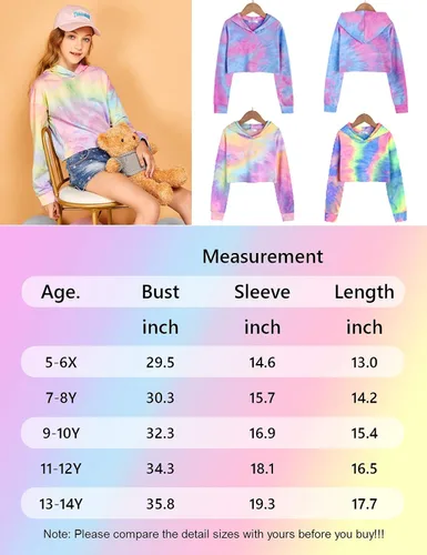 Vista 9 de Arshiner - Sudadera corta con capucha y manga larga con teñido batik para niñas