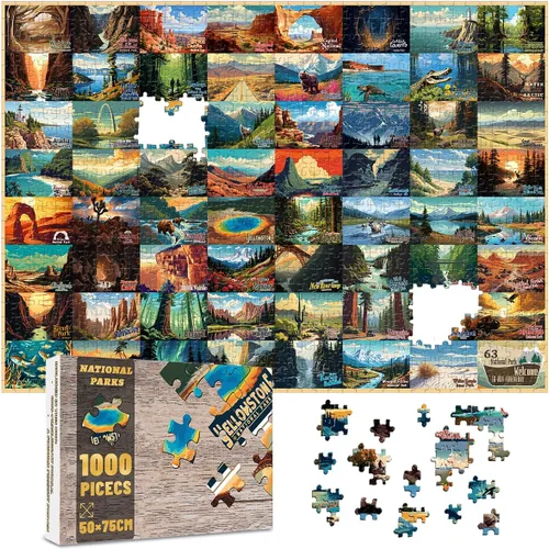 Vista 8 de SHOXREM Rompecabezas de viaje vintage de 1000 piezas, rompecabezas de parques nacionales de EE. UU. para adultos