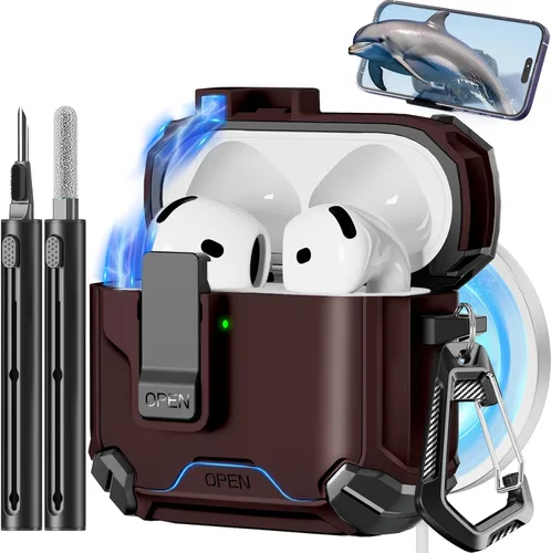 Vista 39 de Pohgelan - Funda compatible con AirPods Pro 2ª/1ª (verde) Cerradura magnética automática con kit de limpieza, compatible con Magsafe