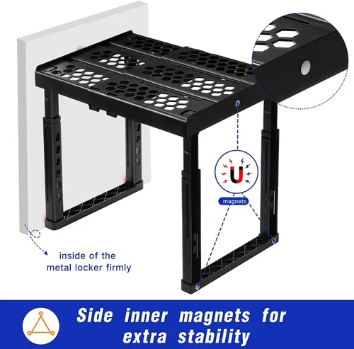 Vista 6 de Piffny Estante Organizador para Casilleros, Ancho y Altura Ajustables, Apilable, Estante Ideal para Casilleros de Escuela, Oficina, Gimnasio