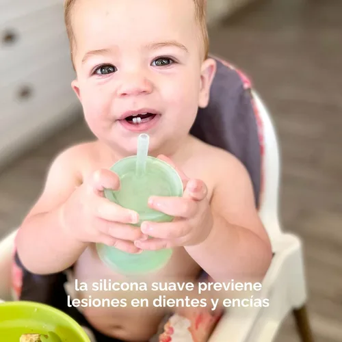 Vista 5 de Olababy Taza de entrenamiento de silicona con tapa con popote Taza para beber agua para bebés 6+ meses de bebé a 12-18 meses Taza para beber
