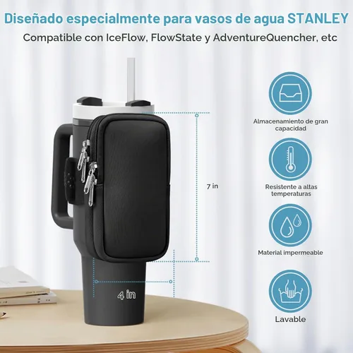 Vista 3 de Bolsa para botella de agua para Stanley Cup de 40 onzas, 30 onzas, bolsa para botella de agua para correr, tarjetas, llaves, teléfono, accesorios