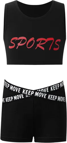 Vista 3 de Moily Conjunto deportivo de dos piezas para niñas, camiseta de manga corta con pantalones cortos para gimnasia, baile, deportes