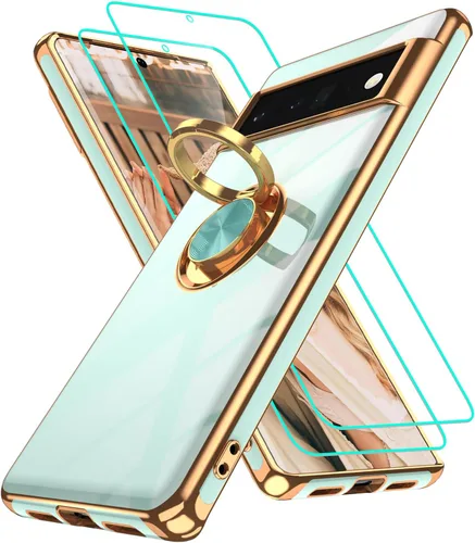 Vista 362 de Funda para Motorola Moto G 5G 2024: Funda Moto G Play 5G 2024 con 2 piezas de protectores de pantalla, soporte de anillo de rotación de 360°