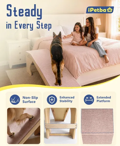 Vista 7 de Rampa para perros mejorada 2026 para cama con plataforma, apta para articulaciones, extra ancha y larga, antideslizante, resistente, hasta 200 libras