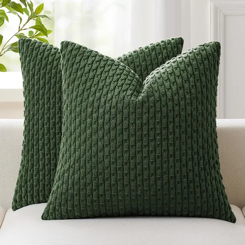 Vista 26 de Kevin Textile - Juego de 2 fundas de almohada de pana suave de 16 x 16 pulgadas, color verde aguamarina Fundas de almohada decorativas de pana
