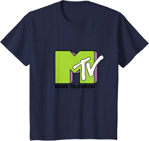 Vista 53 de Camiseta de tratamiento de relleno con logotipo MTV verde lima y morado, Negro, S Azul Marino