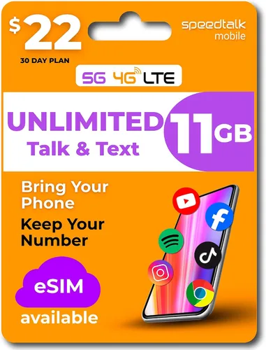 Vista 11 de SpeedTalk Mobile Tarjeta SIM de texto ilimitado 500 minutos de conversación de 1 GB de datos para teléfonos inteligentes 5G 4G LTE Apple iPhone