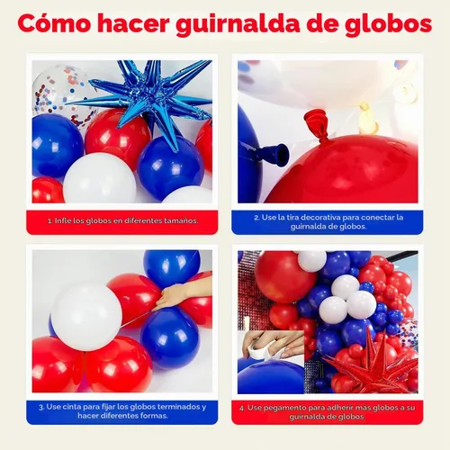 Vista 3 de Kit de arco de globos rojos, blancos y azules de 162 piezas con globos