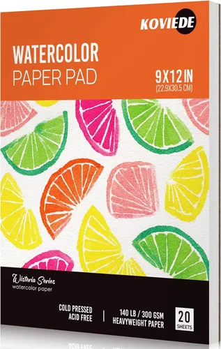 Vista 10 de KOVIEDE Bloc de papel de acuarela de 9 x 12 pulgadas (20 hojas), papel de acuarela de 140 libras/300 GSM, cuaderno de bocetos prensado en frío