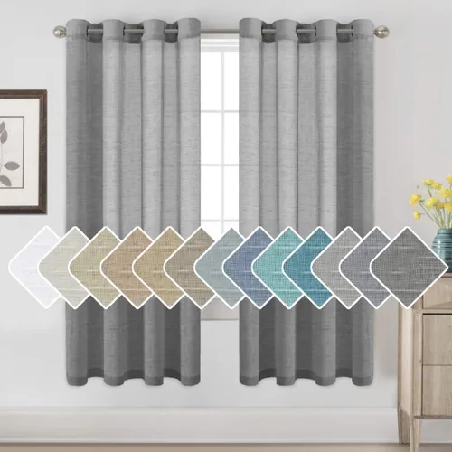 Vista 100 de H.VERSAILTEX Cortinas de lino de mezcla natural para sala de estar/cortinas de lino semitransparentes reductoras de luz de 54 pulgadas de largo