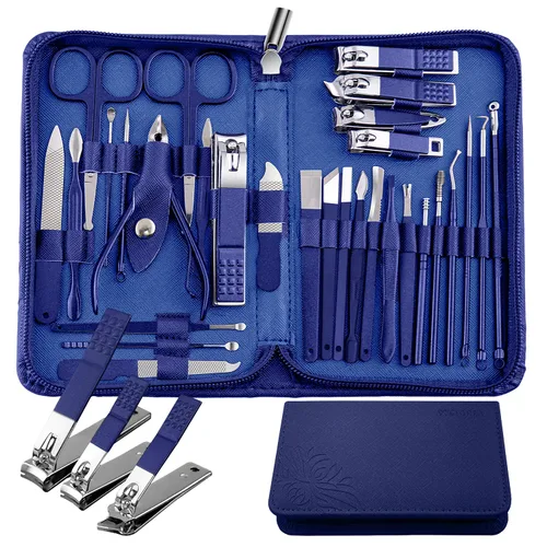 Vista 10 de WOAMA - Juego de manicura de 30 piezas y kit de pedicura, juego profesional de cortaúñas de acero inoxidable, kit de manicura y uñas para mujeres