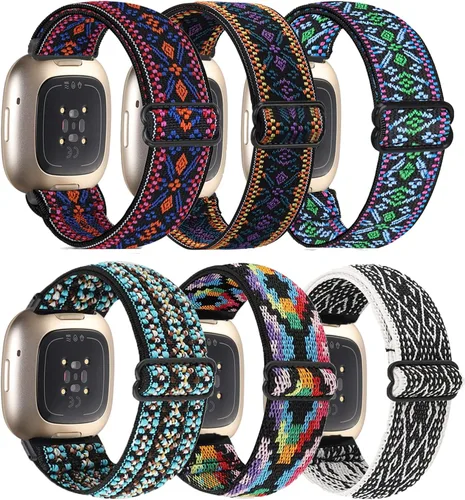 Vista 8 de Paquete de 6 bandas elásticas de nailon compatibles con Fitbit Versa 4 / Fitbit Sense 2 / Fitbit Versa 3 / Fitbit Sense, correas de repuesto