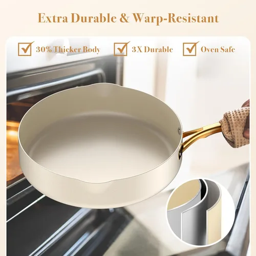 Vista 6 de PekGema Juego de utensilios de cocina de cerámica de 15 piezas, juego de ollas y sartenes antiadherentes, apto para horno, no tóxico, juego