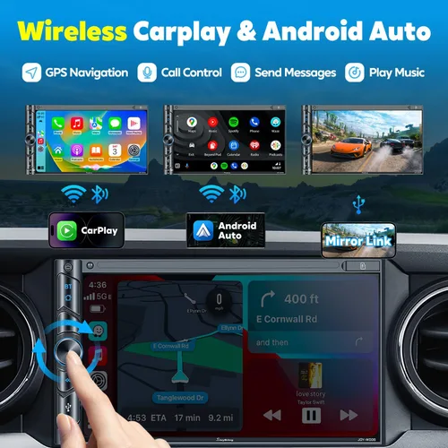 Vista 2 de Estéreo inalámbrico de doble DIN para automóvil mejorado con Carplay, Android Auto, Bluetooth, 4 canales RCA, alta potencia, 2 puertos de subwoofer