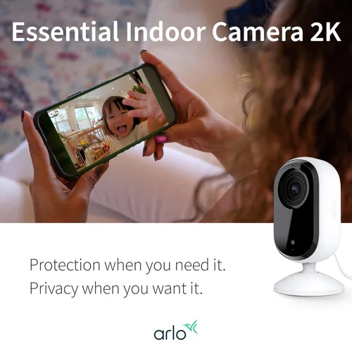 Vista 7 de Cámara de seguridad Arlo Essential 2K Solo para interiores 2ª generación Monitor para bebés y cámara para mascotas Escudo de privacidad