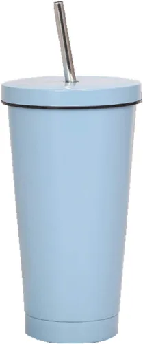 Vista 13 de Ulalaza Vaso de agua de acero inoxidable aislado con tapa, botella de agua, aislamiento térmico, taza fría portátil de acero inoxidable, pajita