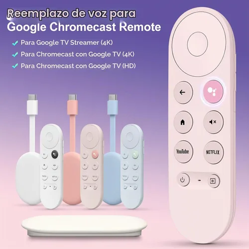 Vista 2 de Sustitución por voz para mando a distancia de Google Chromecast, para control remoto de Google TV y transmisor de Google TV (Rosa)