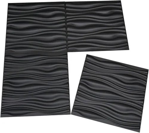 Vista 5 de Art3d Paneles de pared 3D texturizados con tablero ondulado de PVC, negro, 19.7 x 19.7 pulgadas (paquete de 12)