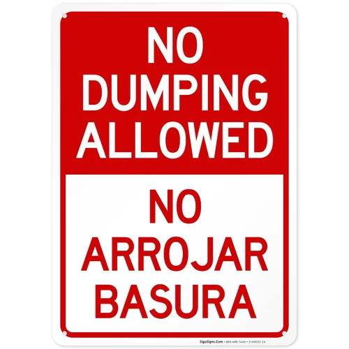Vista 12 de No se permite el dumping No Arrojar Basura Bilingüe Sign, 10 x 7 pulgadas, aluminio 040 libre de óxido, fabricado en Estados Unidos por Sigo Signs