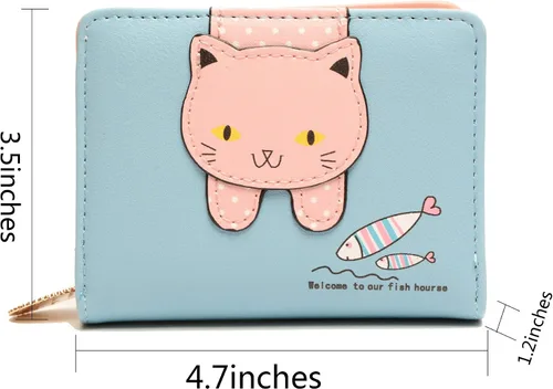 Vista 5 de Ecohaso Carteras para niñas y mujeres, monederos para adolescentes, lindo gato, cartera con patrón de gatito, monedero, organizador de tarjetas