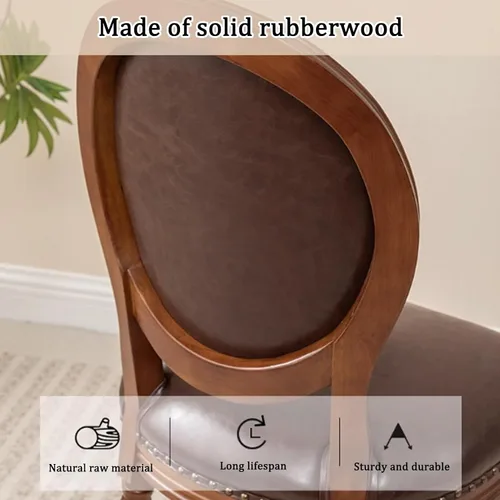 Vista 5 de Juego de sillas de comedor de madera 1/2/4, sillas de cocina tapizadas con asiento de cuero, silla de comedor rústica, silla lateral sin brazos